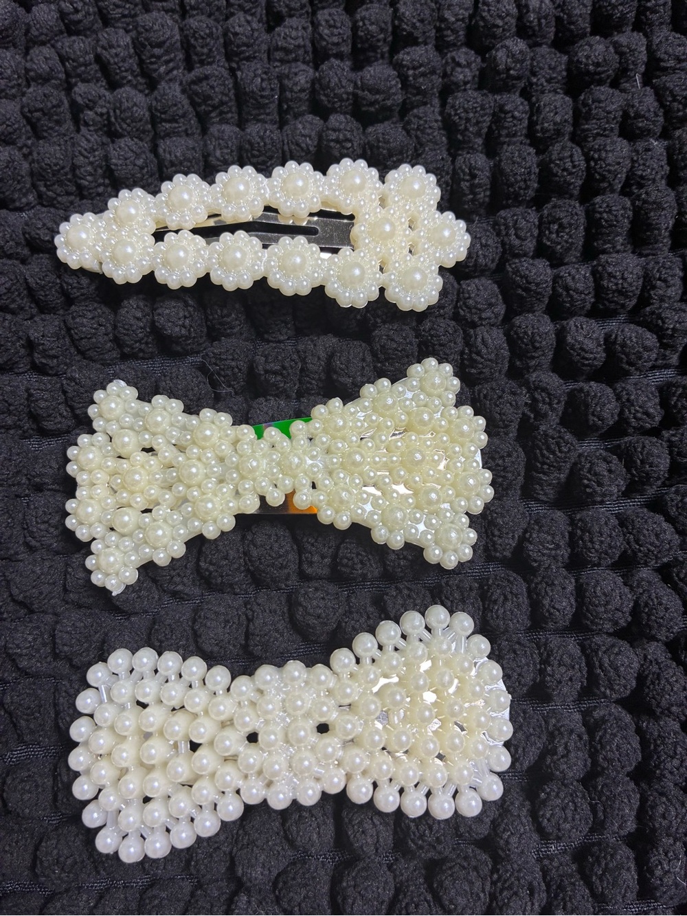Girls Pearl Beaded Hair Clip Set - White Bow & Flower Accents
